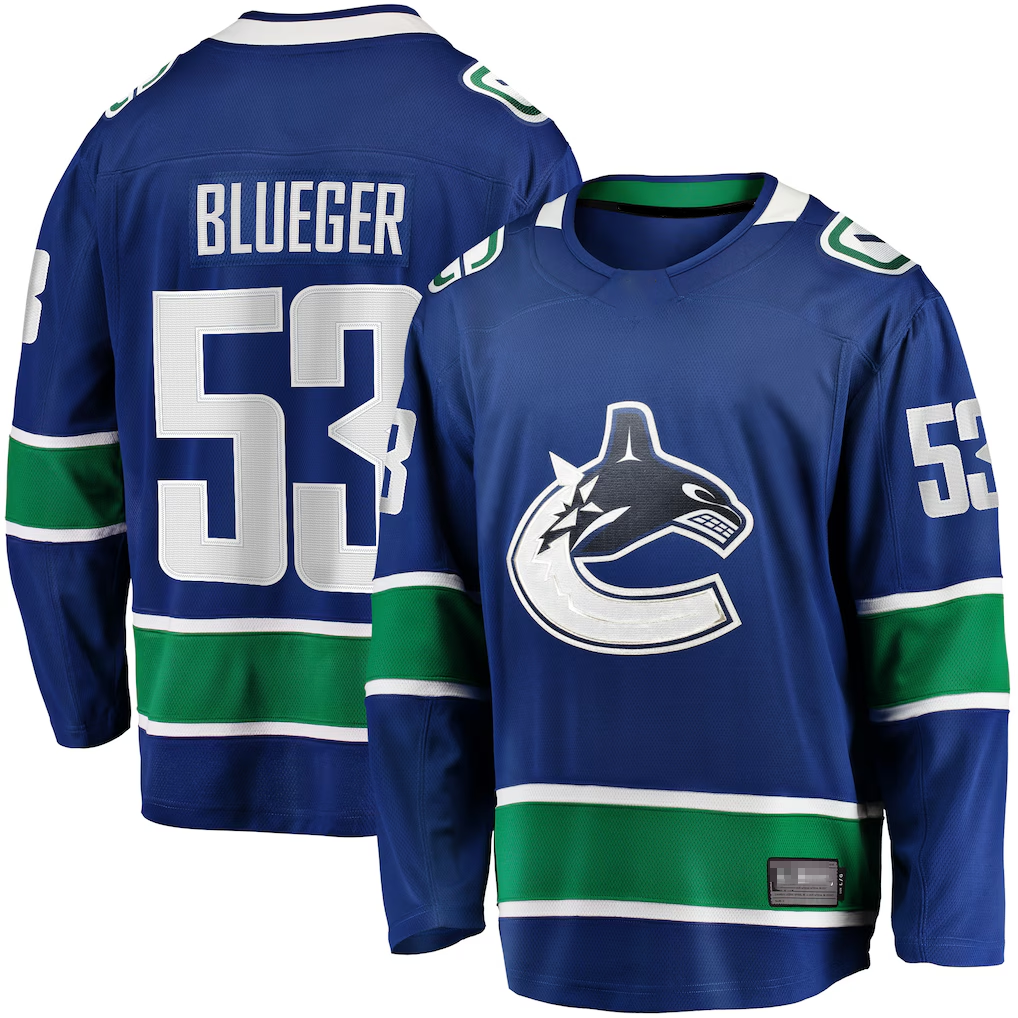 Rebec V.Canucks #53 Teddy Blueger Blue Home Breakaway Jerseys