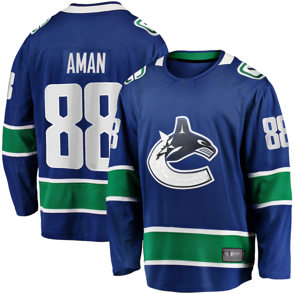Rebec V.Canucks #88 Nils Aman Blue Home Premier Breakaway Player Jerseys