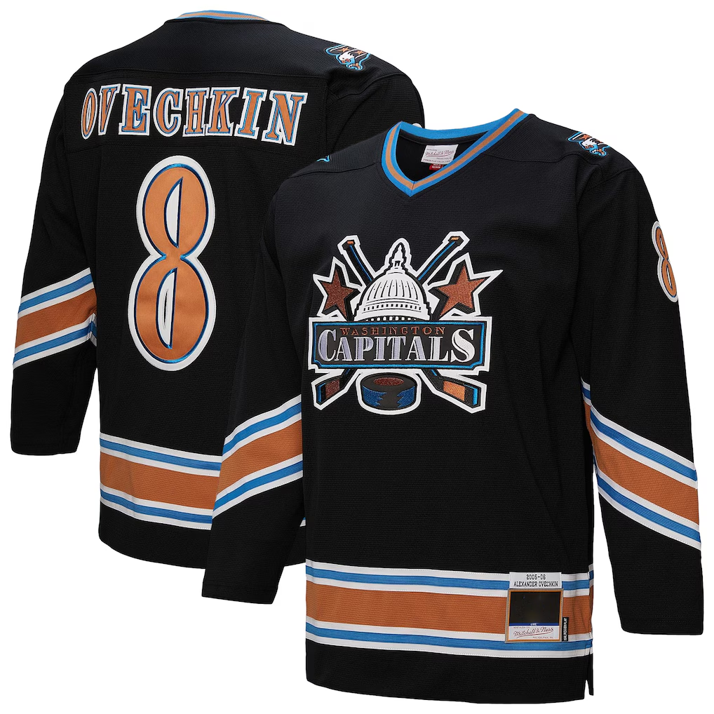 Rebec W.Capitals #8 Alexander Ovechkin Mitchell & Ness Black 2005-06 Power Play Jerseys