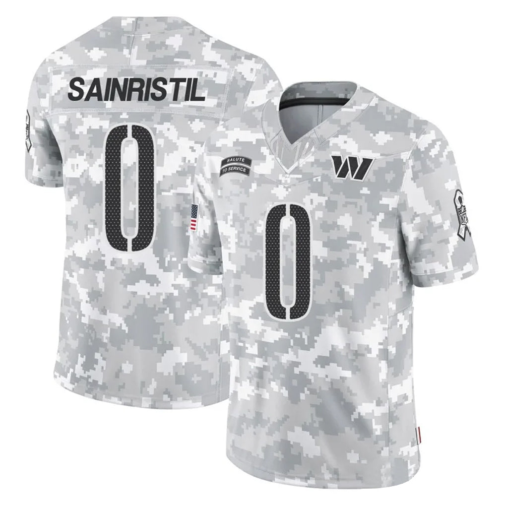 Rebec W.Commanders #0 Mike Sainristil Player Arctic Camo Limited Salute To Service Home Game Stitched Jerseys