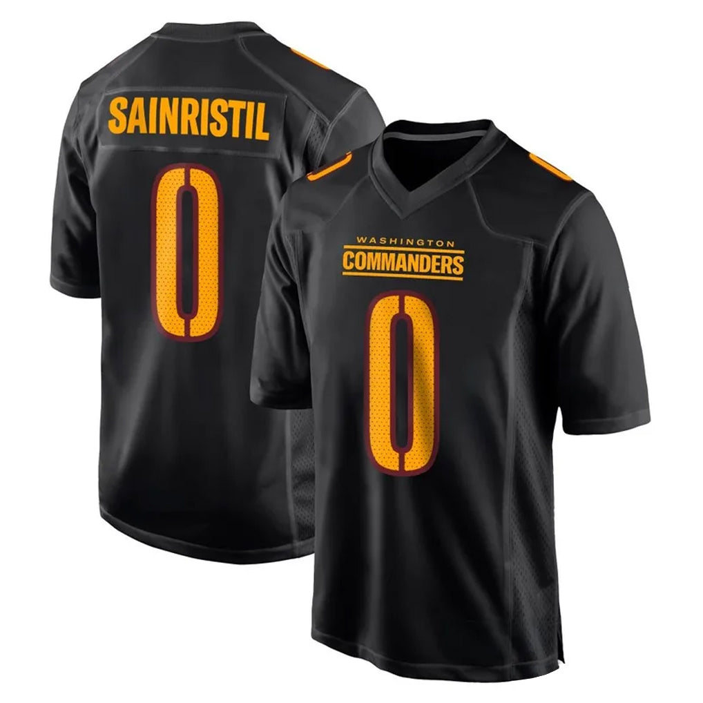 Rebec W.Commanders #0 Mike Sainristil Player Black Carbon Fashion Home Game Stitched Jerseys