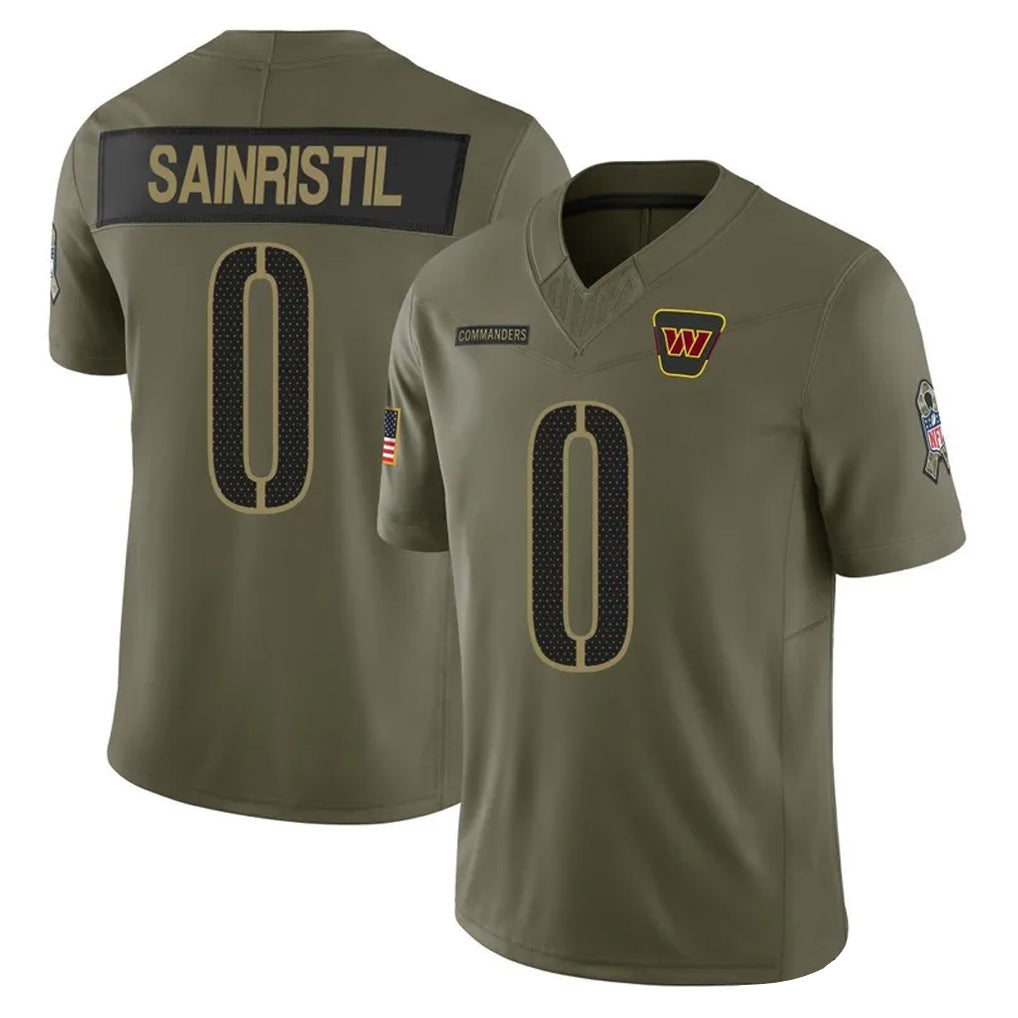Rebec W.Commanders #0 Mike Sainristil Player Olive 2025 Salute To Service Limited Home Game Stitched Jerseys