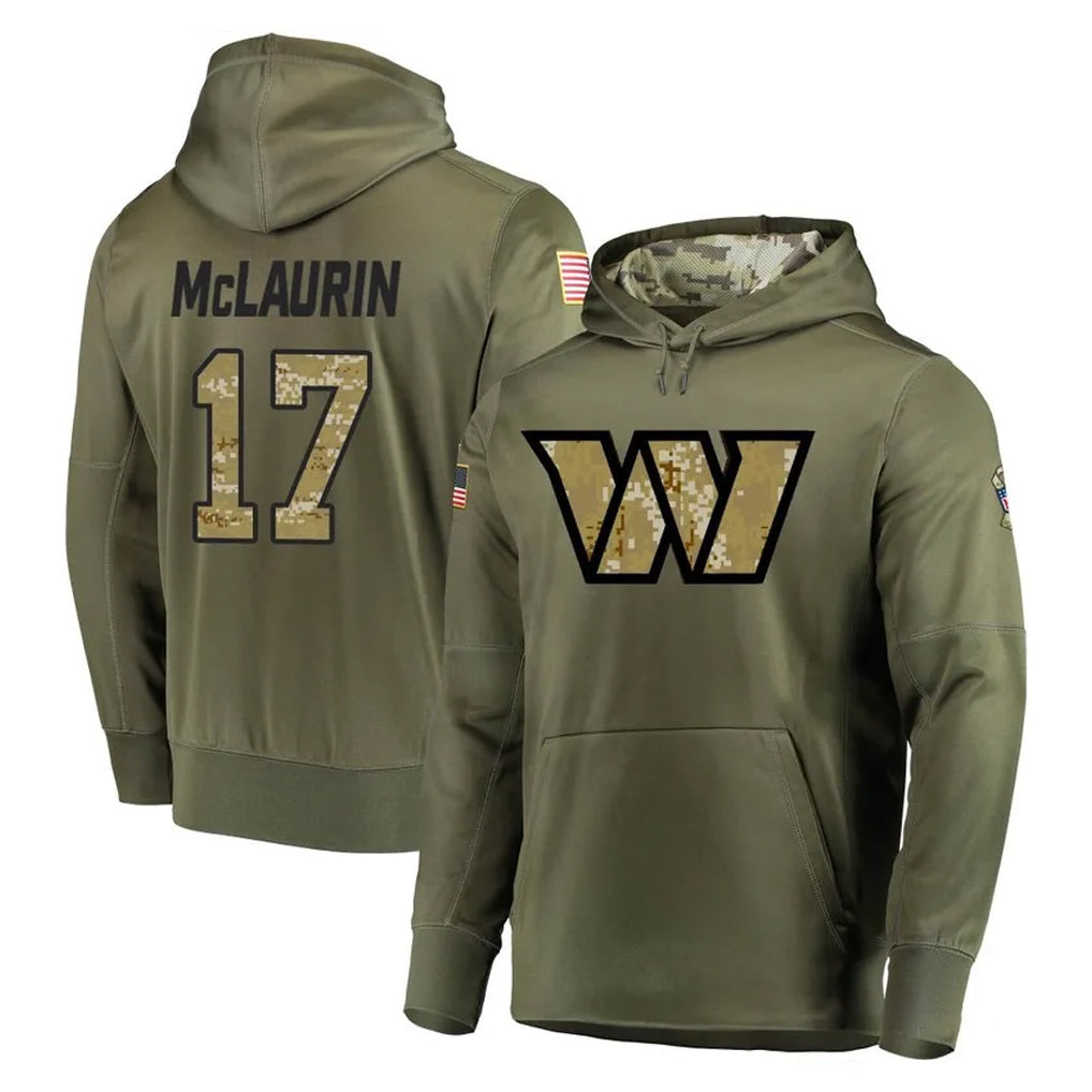 Rebec W.Commanders #17 Terry Mclaurin Player Olive Salute to Service Pullover Hoodie Limited Home Game Stitched Jerseys