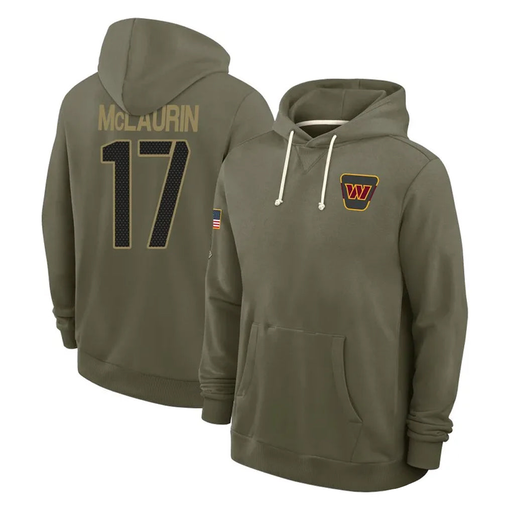 Rebec W.Commanders #17 Terry Mclaurin Player Olive Salute to Service Pullover Hoodies Limited Home Stitched Jerseys