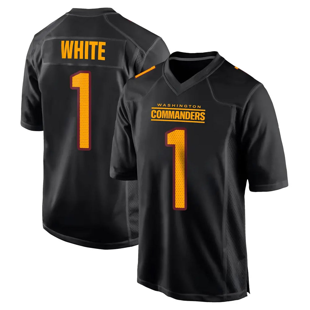 Rebec W.Commanders #1 Rachaad White Player Black Carbon Fashion Home Game Stitched Jerseys