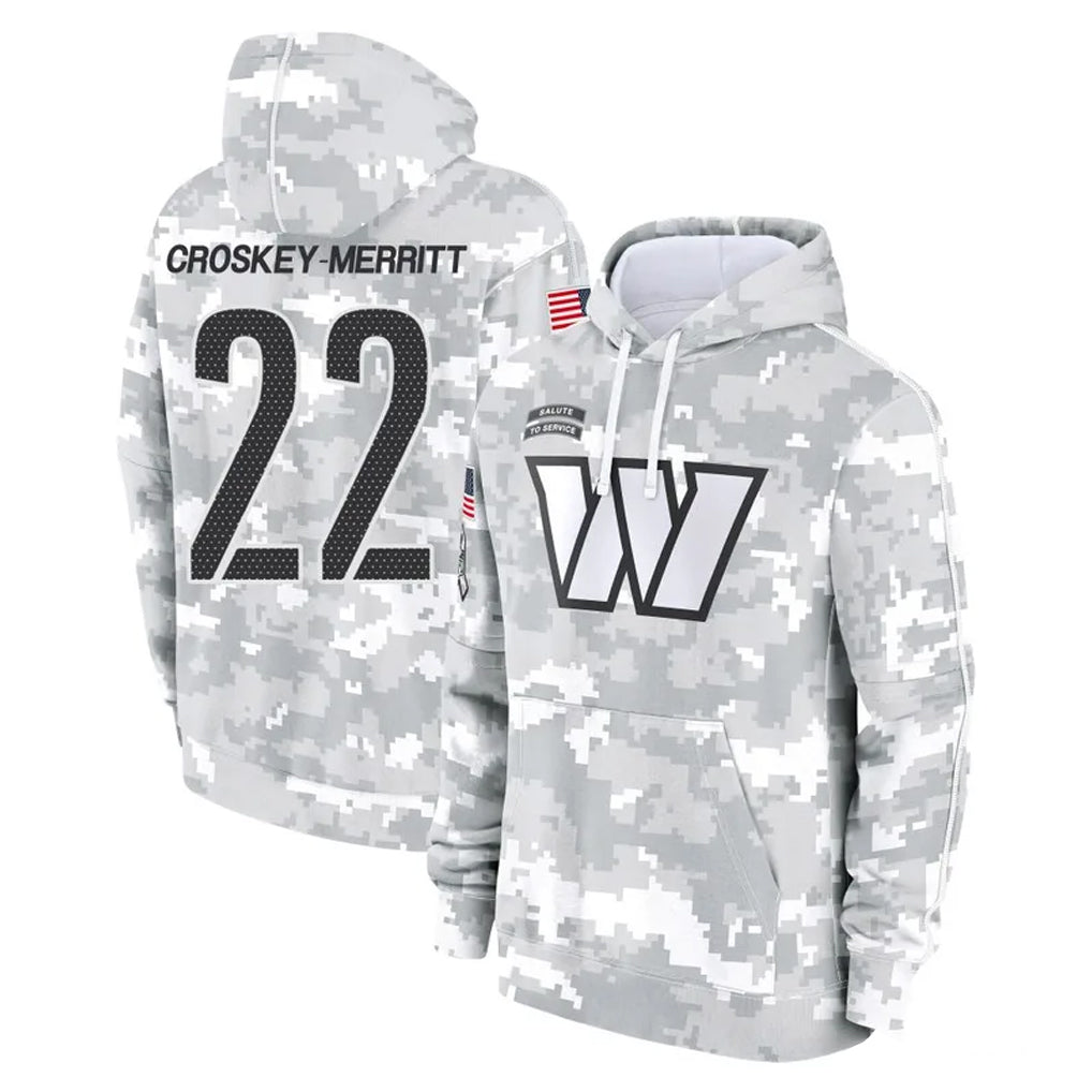 Rebec W.Commanders #22 Jacory Croskey-Merritt Player Arctic Camo Limited Salute to Service Pullover Hoodies Game Stitched Jerseys