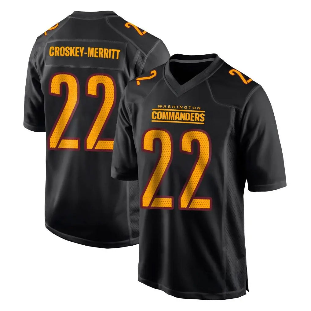 Rebec W.Commanders #22 Jacory Croskey-Merritt Player Black Carbon Fashion Home Game Stitched Jerseys