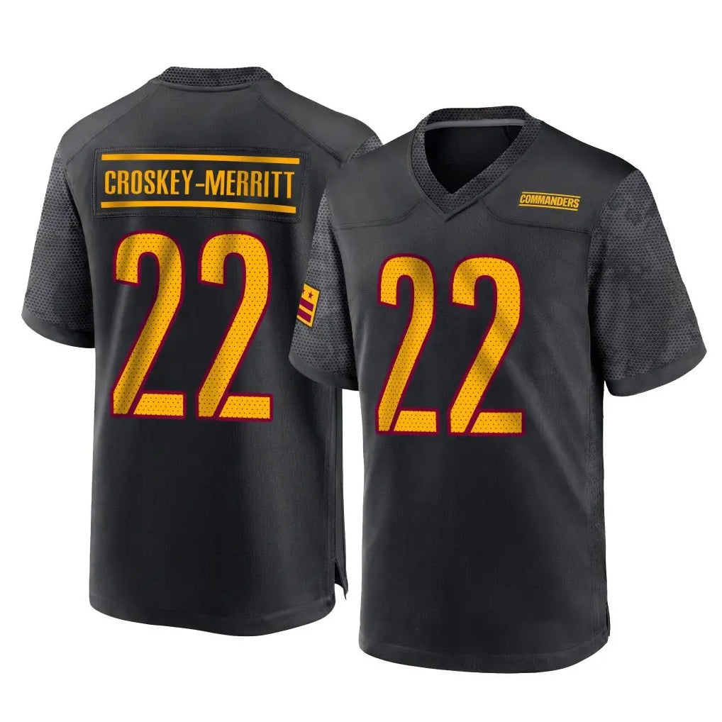 Rebec W.Commanders #22 Jacory Croskey-Merritt Player Black Home Game Stitched Jerseys