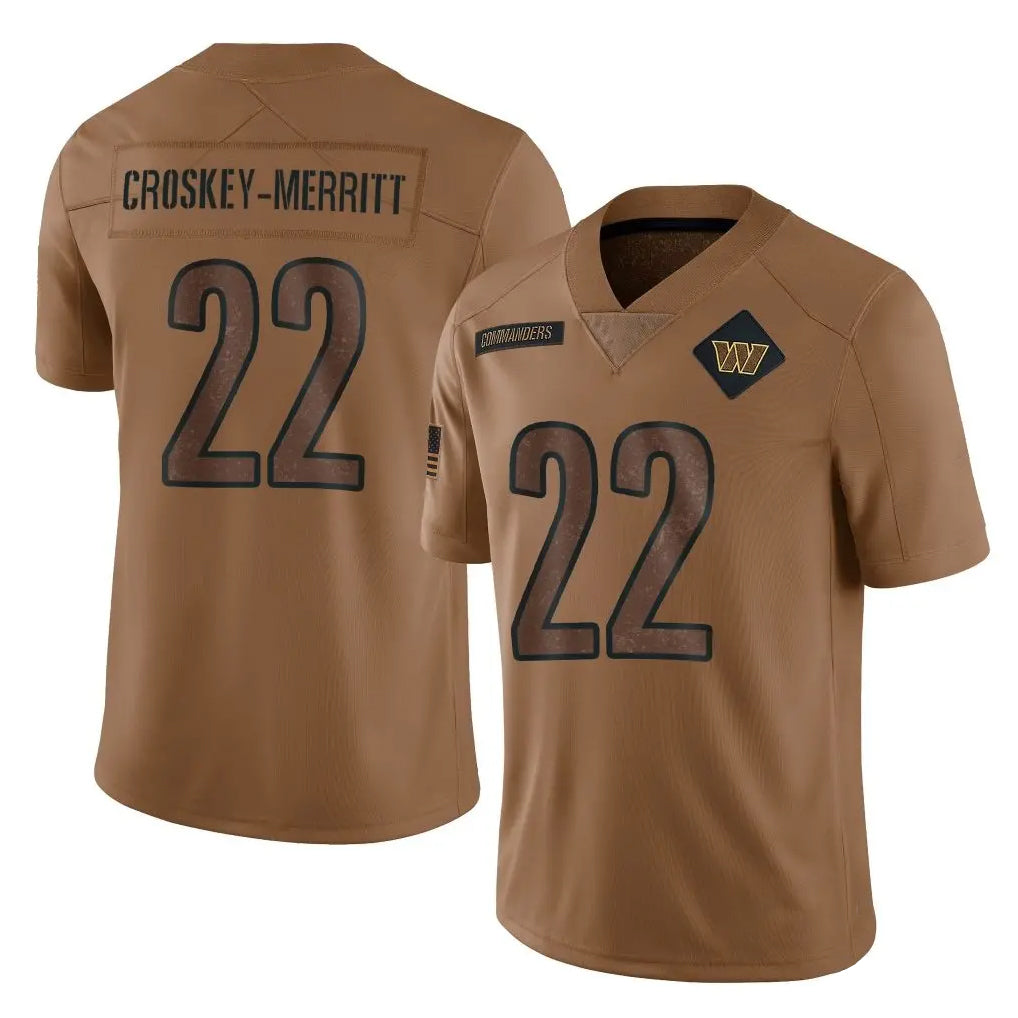 Rebec W.Commanders #22 Jacory Croskey-Merritt Player Brown Limited Salute To Service Home Game Stitched Jerseys