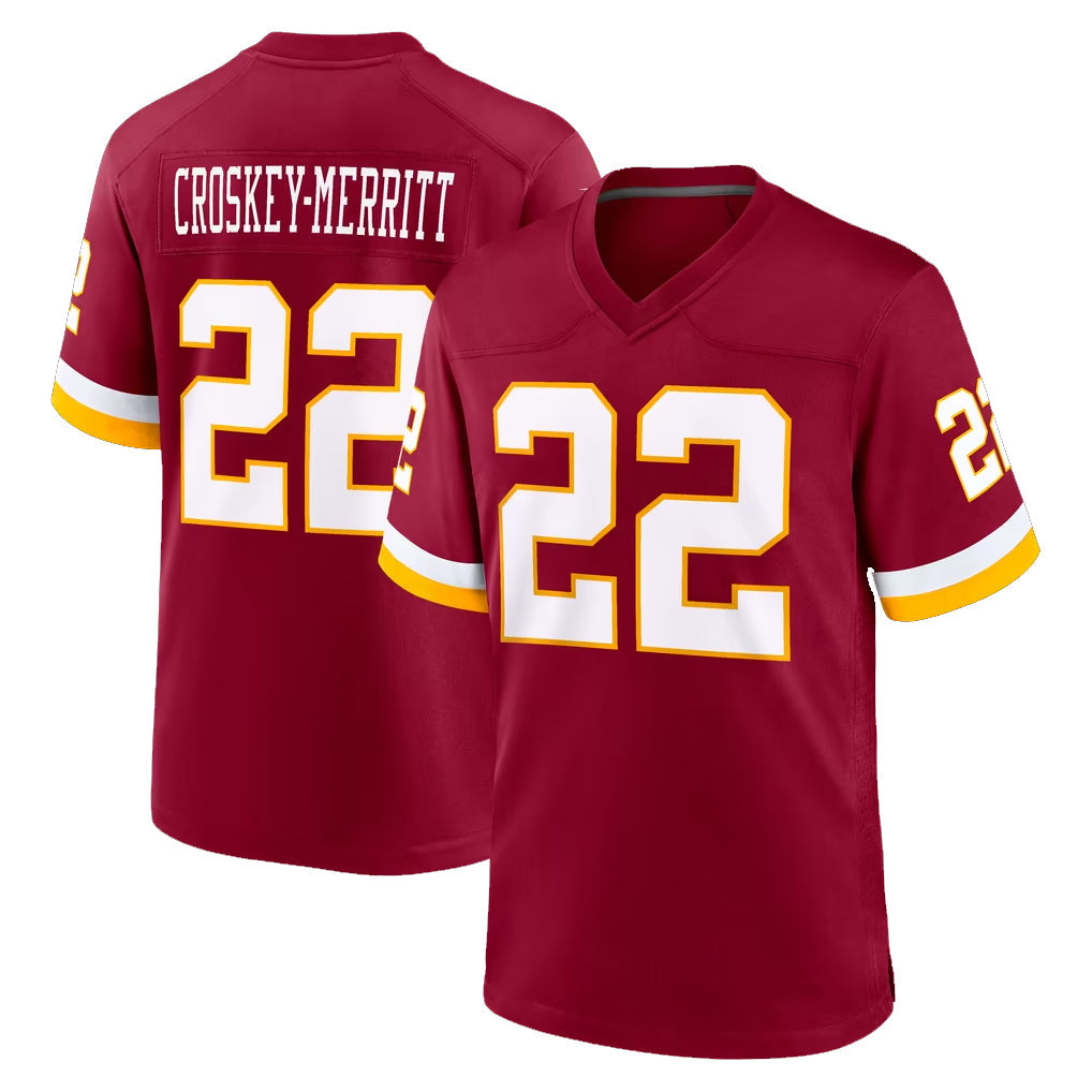 Rebec W.Commanders #22 Jacory Croskey-Merritt Player Burgundy Game Home Stitched Jerseys