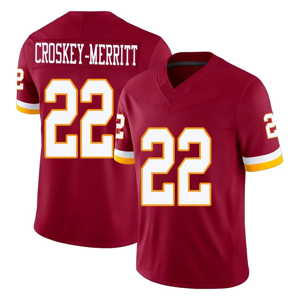 Rebec W.Commanders #22 Jacory Croskey-Merritt Player Burgundy Limited Team Vapor F.U.S.E. Home Game Stitched Jerseys