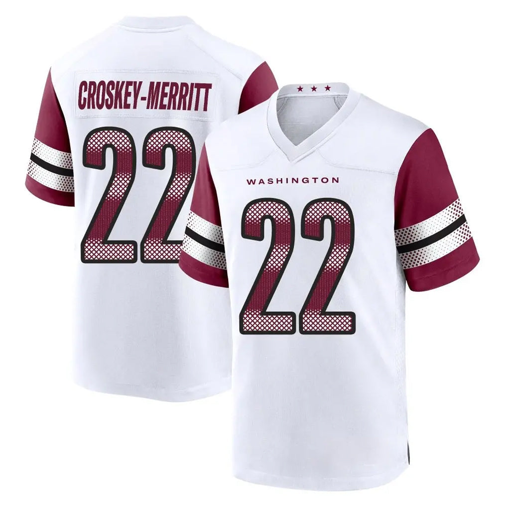 Rebec W.Commanders #22 Jacory Croskey-Merritt Player White Game Home Stitched Jerseys