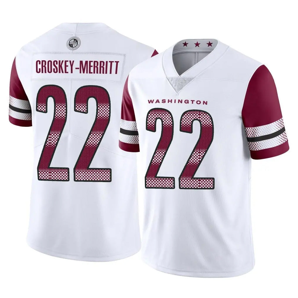 Rebec W.Commanders #22 Jacory Croskey-Merritt Player White Limited Vapor Home Game Stitched Jerseys