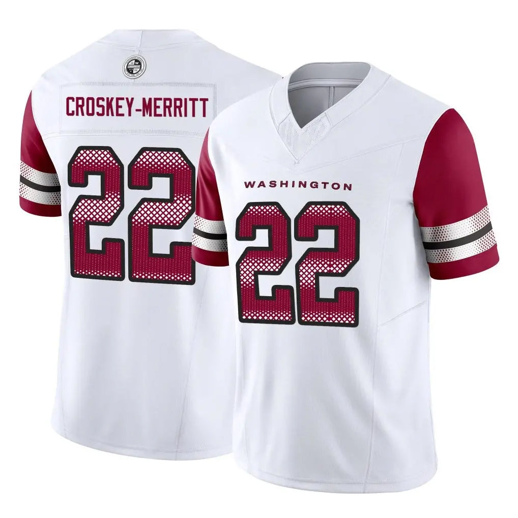 Rebec W.Commanders #22 Jacory Croskey-Merritt Player White Vapor F.U.S.E. Limited Home Game Stitched Jerseys