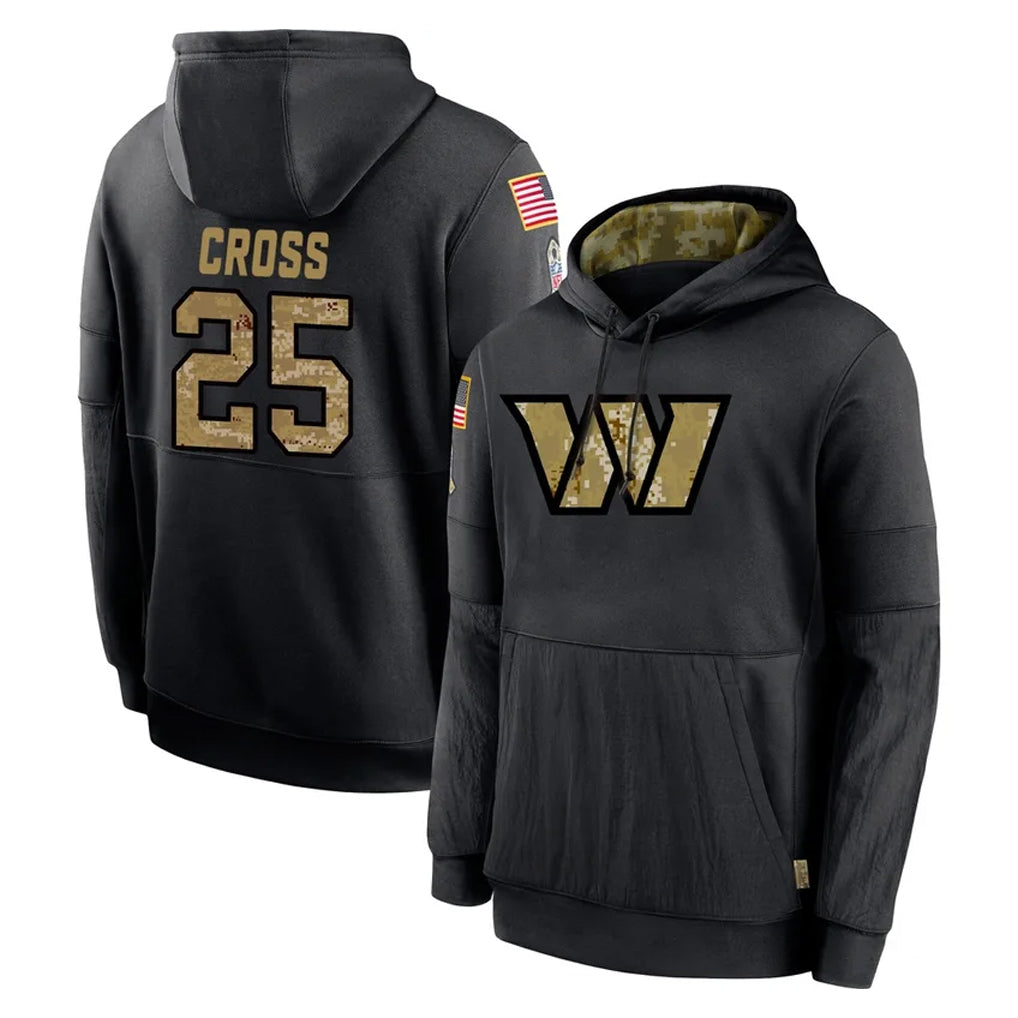 Rebec W.Commanders #25 Nick Cross Player Black Salute to Service Performance Pullover Hoodies Home Game Stitched Jerseys