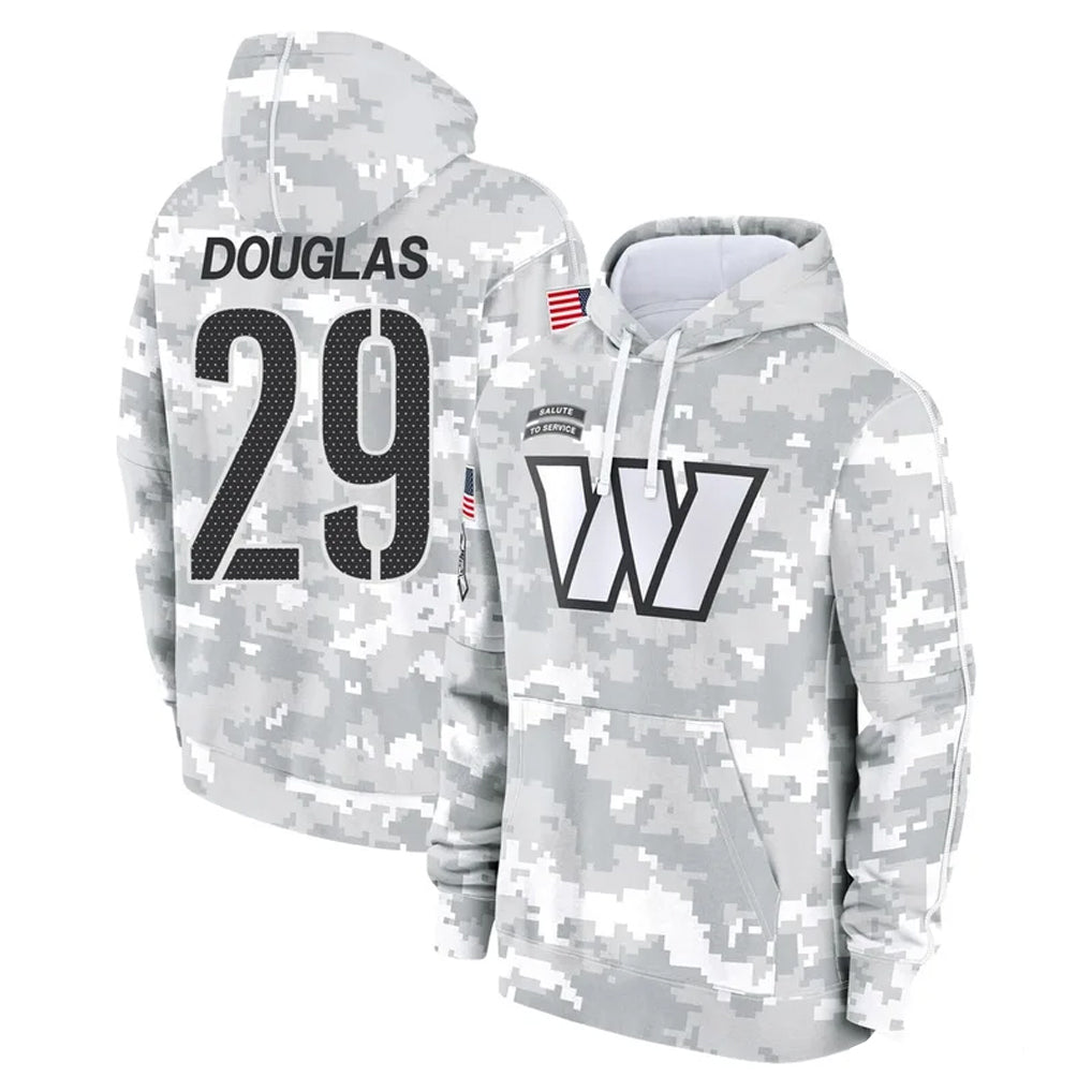 Rebec W.Commanders #29 Rasul Douglas Player Arctic Camo Limited Salute to Service Pullover Hoodies Game Stitched Jerseys