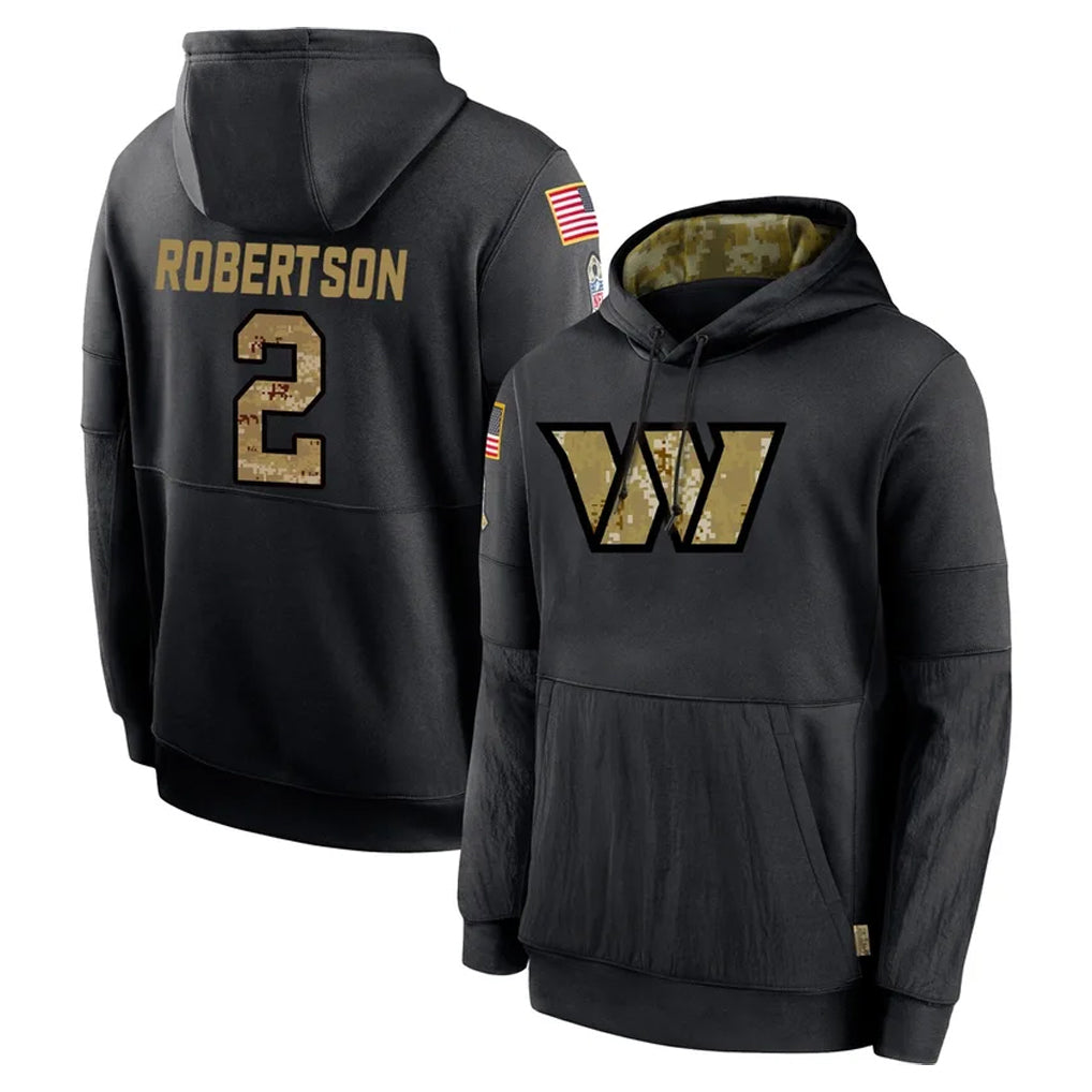 Rebec W.Commanders #2 Amik Robertson Player Black Salute to Service Performance Pullover Hoodies Home Game Stitched Jerseys