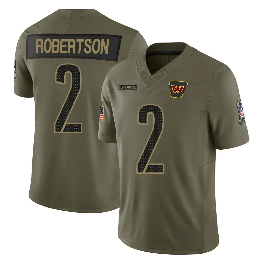 Rebec W.Commanders #2 Amik Robertson Player Olive 2025 Salute To Service Limited Home Game Stitched Jerseys
