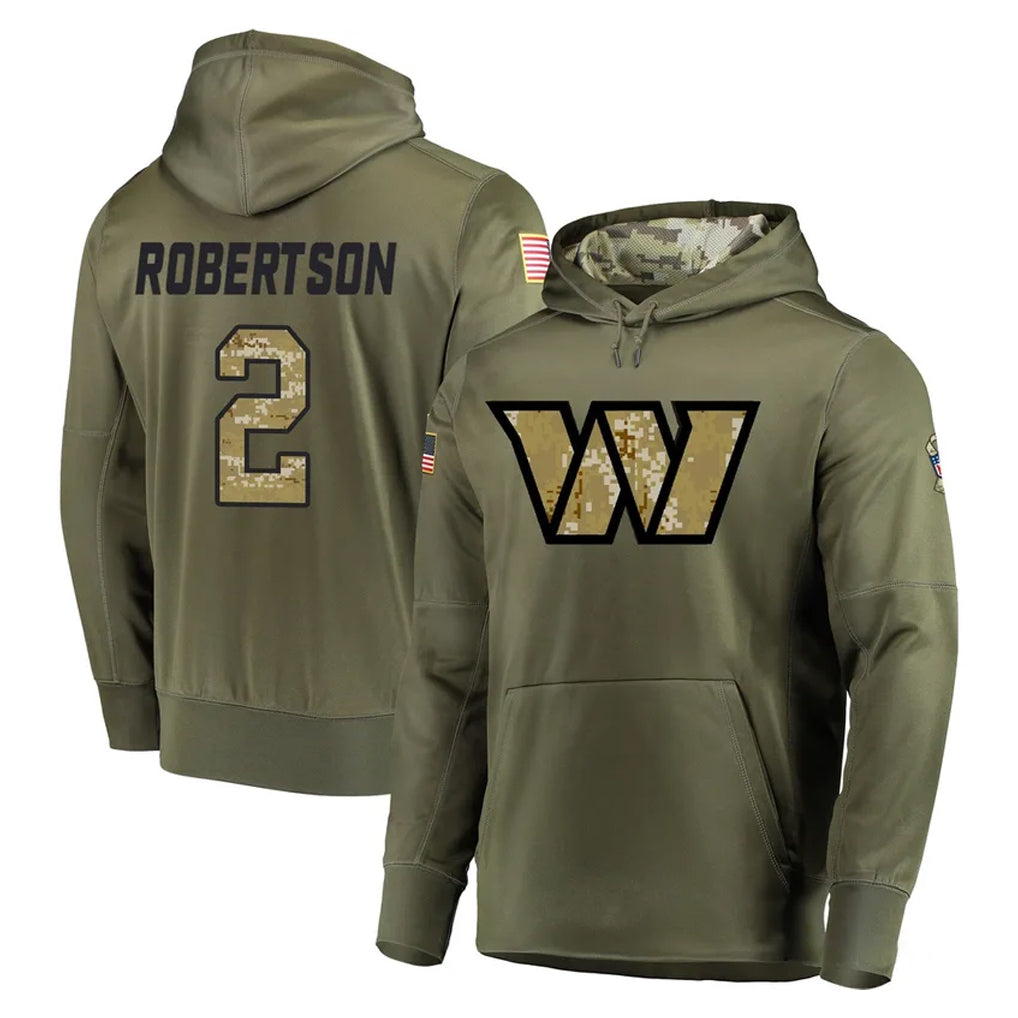 Rebec W.Commanders #2 Amik Robertson Player Olive Salute to Service Pullover Hoodie Limited Home Game Stitched Jerseys