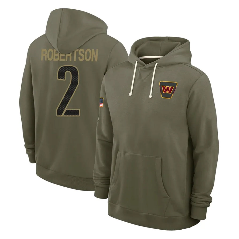 Rebec W.Commanders #2 Amik Robertson Player Olive Salute to Service Pullover Hoodies Limited Home Stitched Jerseys