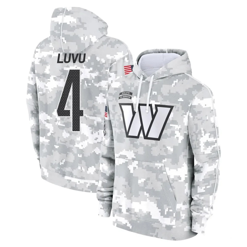 Rebec W.Commanders #4 Frankie Luvu Player Arctic Camo Limited Salute to Service Pullover Hoodies Game Stitched Jerseys