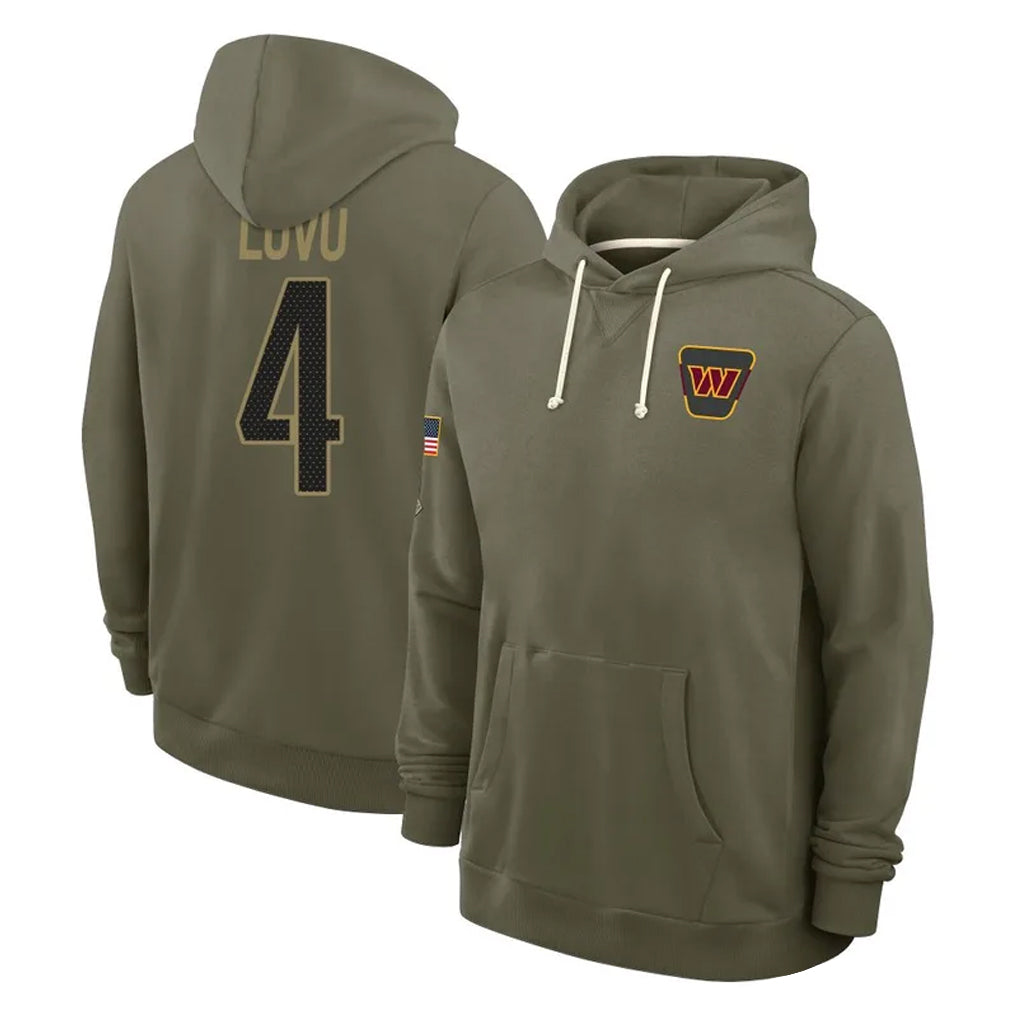 Rebec W.Commanders #4 Frankie Luvu Player Olive Salute to Service Pullover Hoodies Limited Home Stitched Jerseys