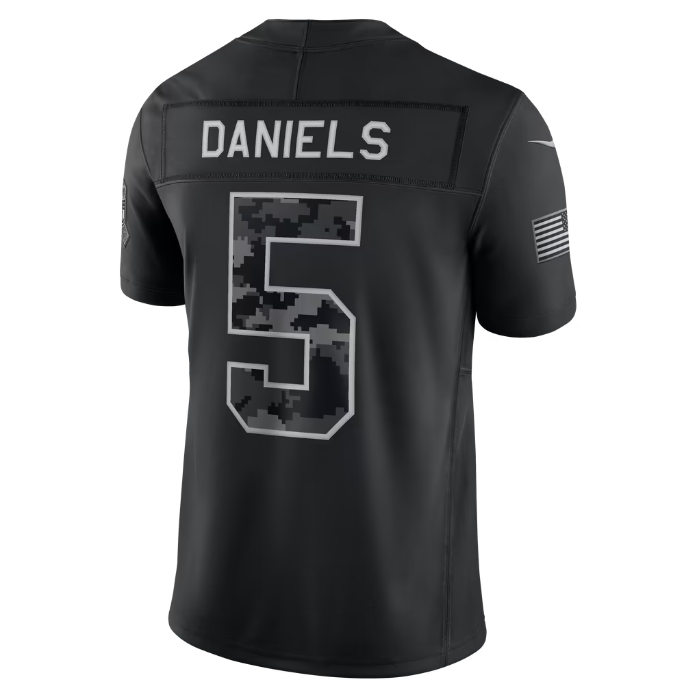 Rebec W.Commanders #5 Jayden Daniels Black 2026 Salute to Service Stitched Limited Jersey