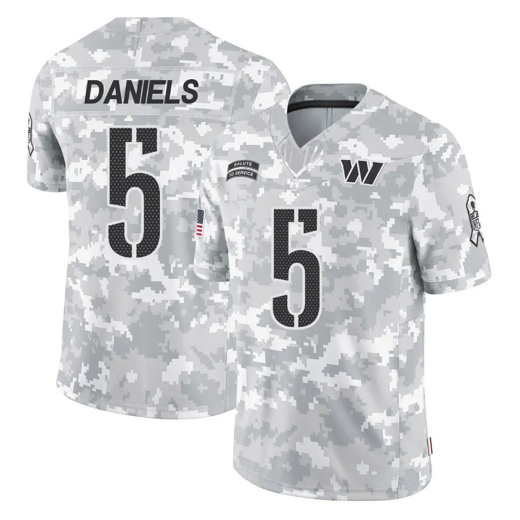 Rebec W.Commanders #5 Jayden Daniels Player Arctic Camo Limited Salute To Service Home Game Stitched Jerseys