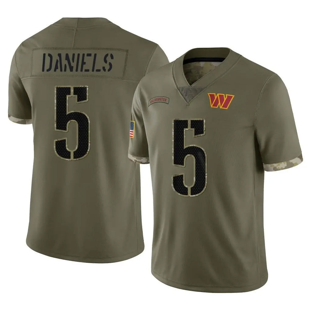 Rebec W.Commanders #5 Jayden Daniels Player Olive Salute To Service Limited Home Game Stitched Jerseys
