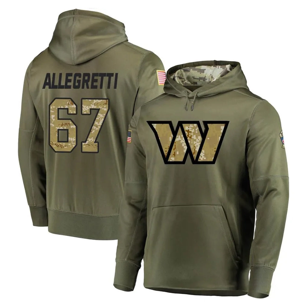 Rebec W.Commanders #67 Nick Allegretti Player Olive Salute to Service Pullover Hoodie Limited Home Game Stitched Jerseys