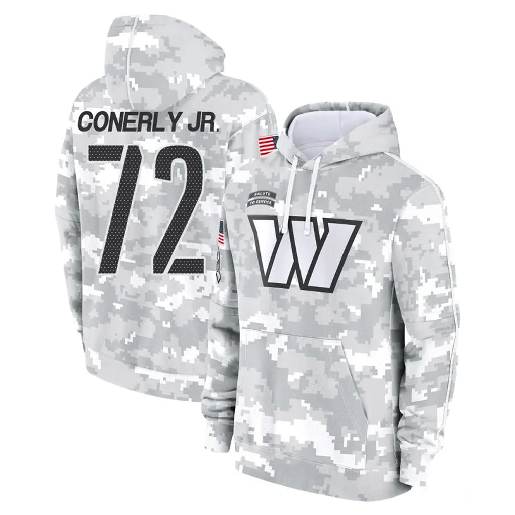 Rebec W.Commanders #72 Josh Conerly Jr. Player Arctic Camo Limited Salute to Service Pullover Hoodies Game Stitched Jerseys