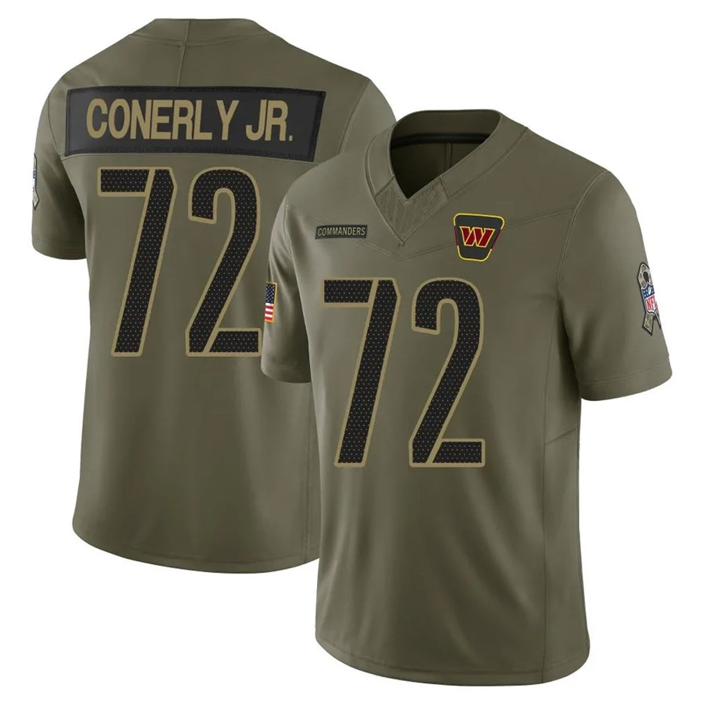 Rebec W.Commanders #72 Josh Conerly Jr. Player Olive 2025 Salute To Service Limited Home Game Stitched Jerseys