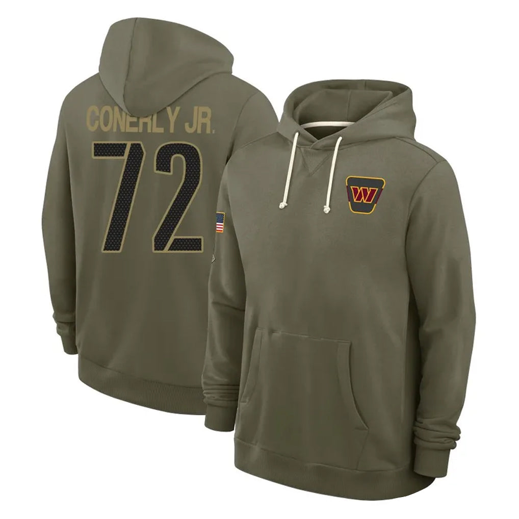 Rebec W.Commanders #72 Josh Conerly Jr. Player Olive Salute to Service Pullover Hoodies Limited Home Stitched Jerseys