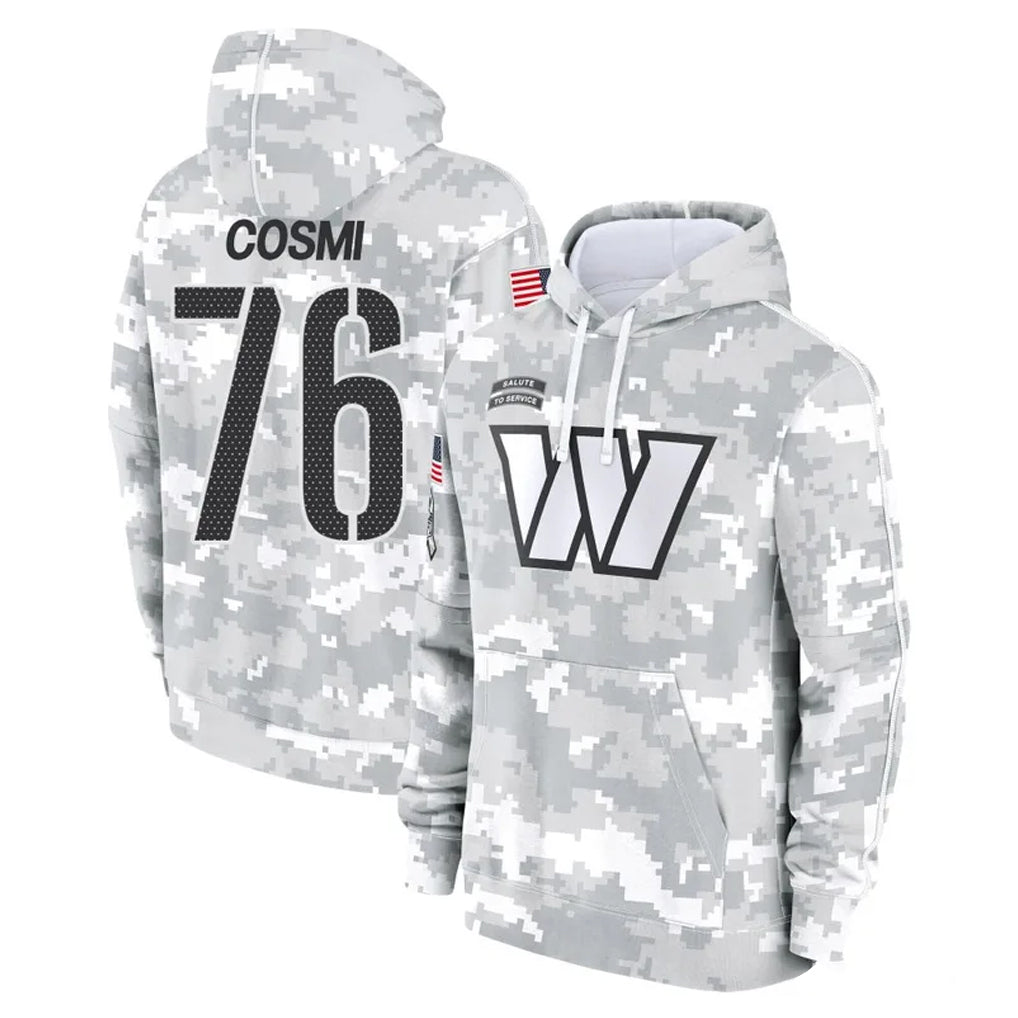 Rebec W.Commanders #76 Sam Cosmi Player Arctic Camo Limited Salute to Service Pullover Hoodies Game Stitched Jerseys