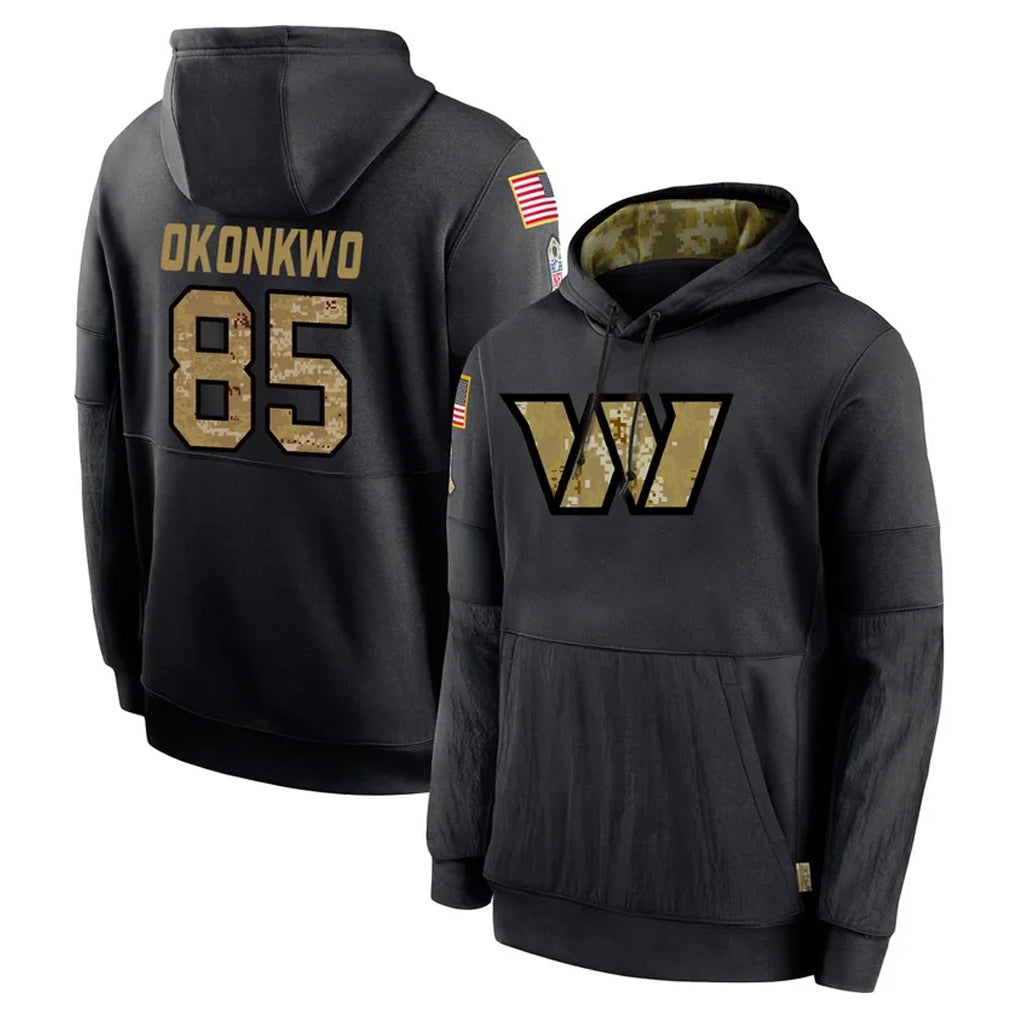 Rebec W.Commanders #85 Chig Okonkwo Player Black Salute to Service Performance Pullover Hoodies Home Game Stitched Jerseys