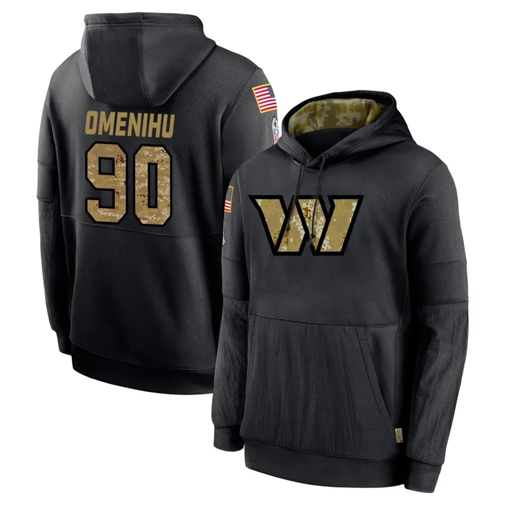 Rebec W.Commanders #90 Charles Omenihu Player Black Salute to Service Performance Pullover Hoodies Home Game Stitched Jerseys