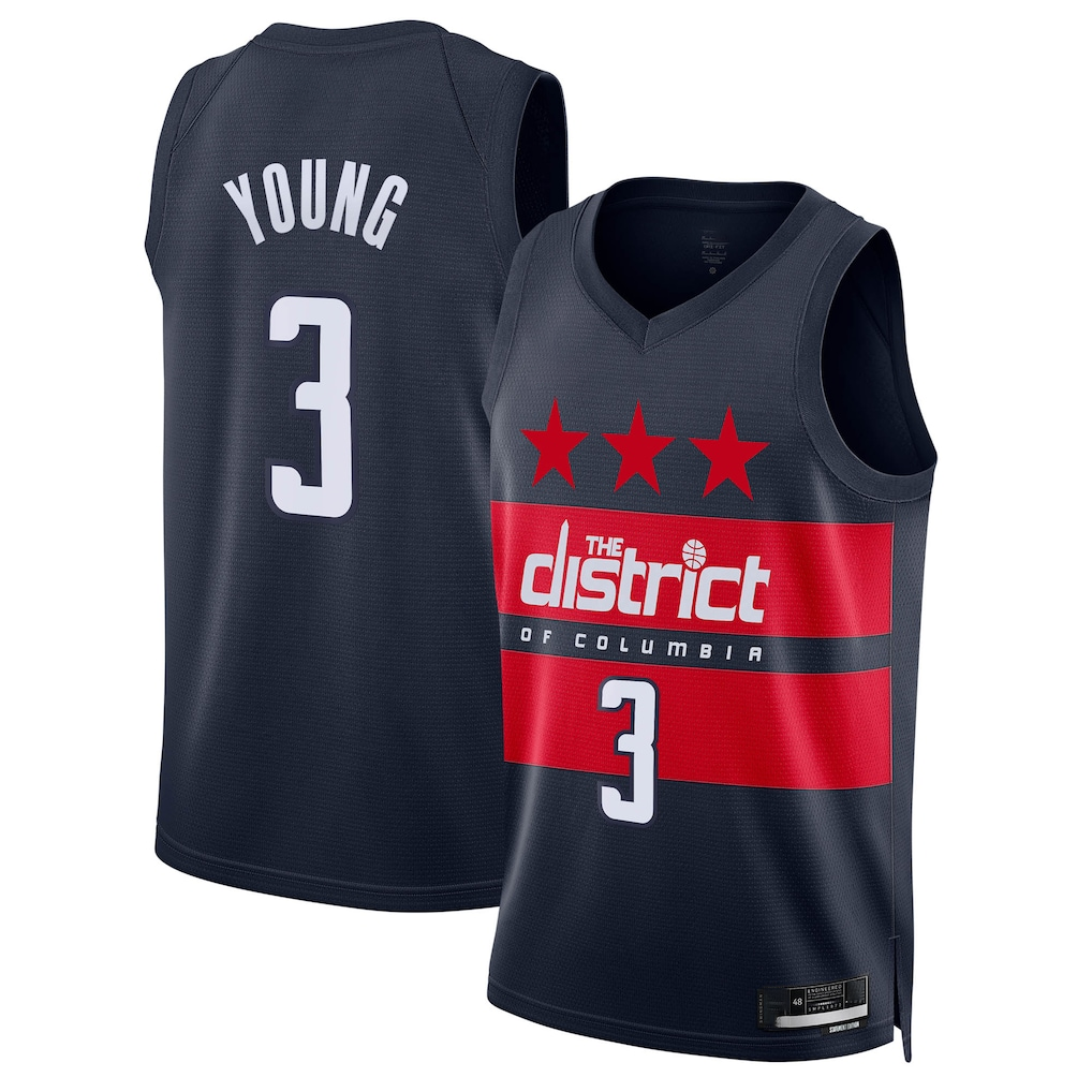 Rebec W.Wizards #3 Trae Young Navy Swingman Jerseys - Statement Edition