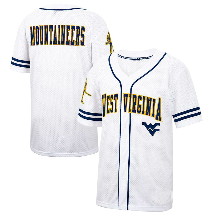Rebec W.Virginia Mountaineers Colosseum Free Spirited Baseball Jersey White Navy Stitched American College Jerseys