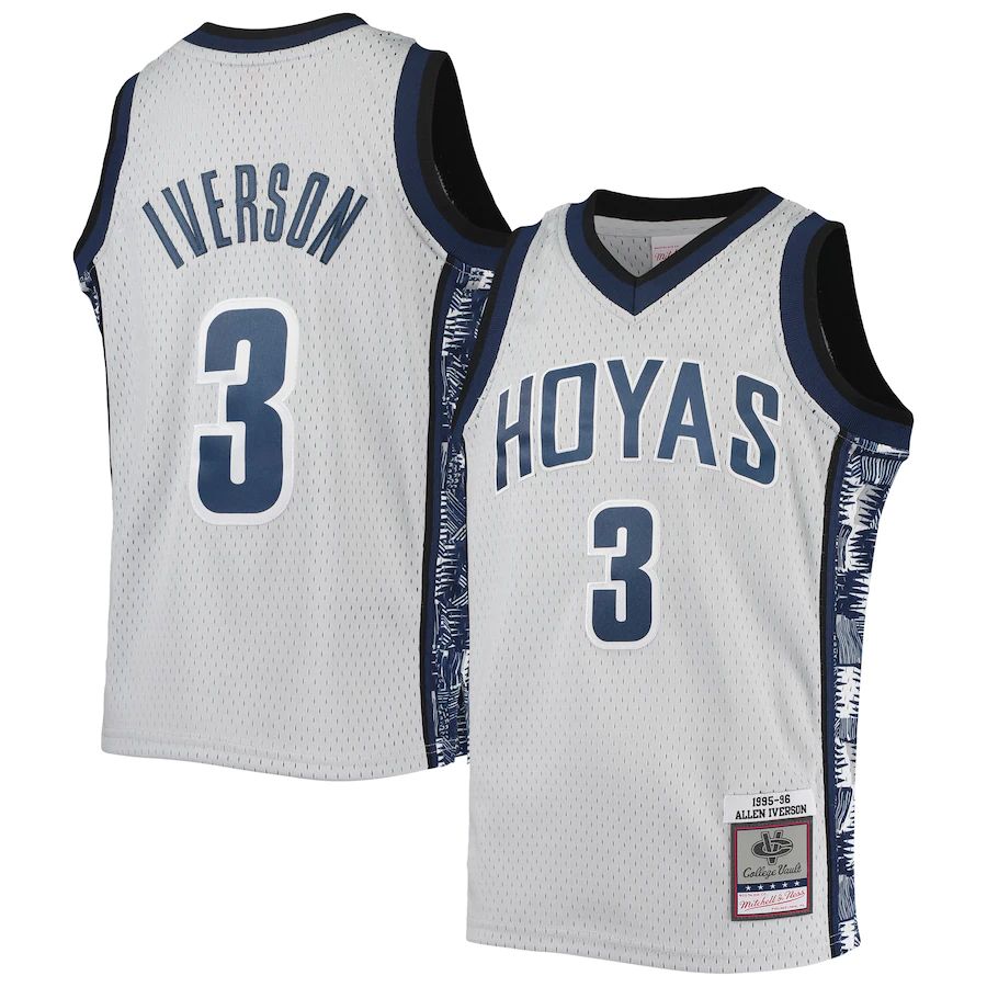 Rebec G.Hoyas #3 Allen Iverson Mitchell & Ness 1995-96 Replica Swingman Jersey  Gray Stitched American College Jerseys