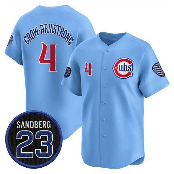Rebec Chicago Cubs #4 Pete Crow-Armstrong Blue  'Ryne Sandberg Tribute' Vapor Limited V2 Stitched Jersey