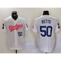 Rebec Los Angeles Dodgers #50 Mookie Betts White Pink  Vin & Kobe Patch Stitched Jerseys