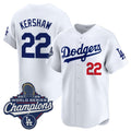 Rebec Los Angeles Dodgers #22 Clayton Kershaw White  2025 Champions Stitched Jersey