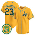 Rebec Oakland Athletics  #23 Shea Langeliers Yellow  2024 Limited With Rickey Henderson Patch Stitched Jersey