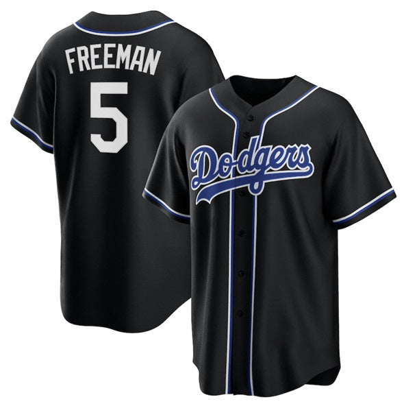 Rebec Los Angeles Dodgers #5 Freddie Freeman Black  Lights Out Limited Stitched Jersey