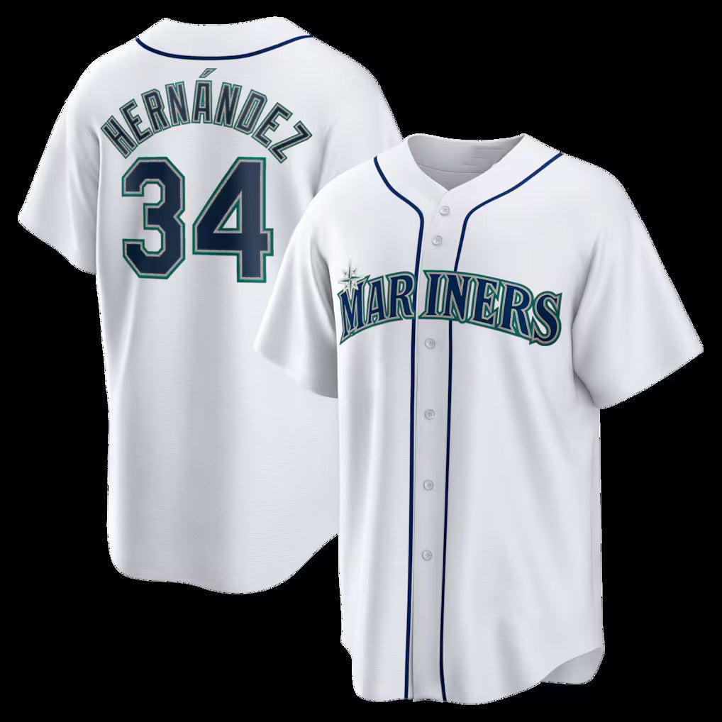 Rebec Seattle Mariners #34 Felix Hernandez White  Home Retired Player Replica Jersey