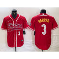 Rebec Philadelphia Phillies #3 Bryce Harper Number Red  Cool Base Stitched Jerseys