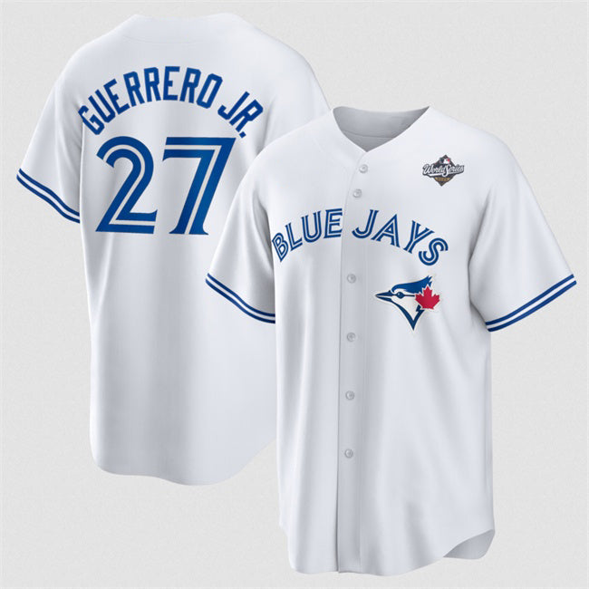 Rebec Toronto Blue Jays #27 Vladimir Guerrero Jr. White  2025 World Series Home Cool Base Stitched Jersey