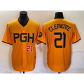 Rebec Pittsburgh Pirates #21 Roberto Clemente Number Gold  2023 City Connect Stitched Jersey 3