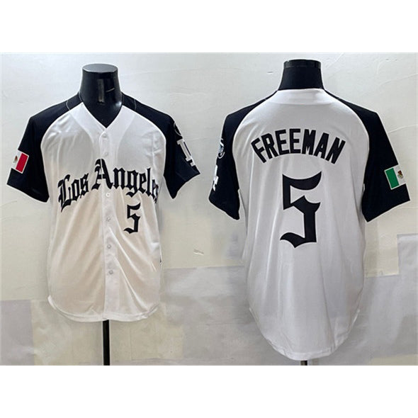 Rebec Los Angeles Dodgers #5 Freddie Freeman White Black  Mexico 2025 LA Gothic Style With Fernando Patch Vapor Premier Limited Stitched Jersey