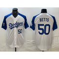 Rebec Los Angeles Dodgers #50 Mookie Betts Number White Blue  Fashion Stitched Cool Base Limited Jersey 2